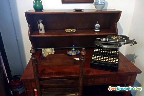 the office and the typing machine to write music
