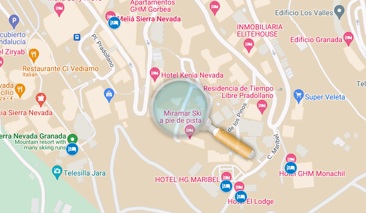 location map of the hotels in sierra nevada