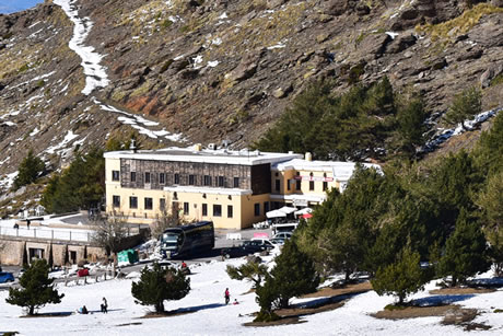 view of the university hostel with snow