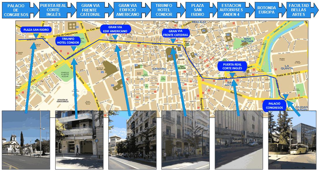 map with granada airport buses stops and images