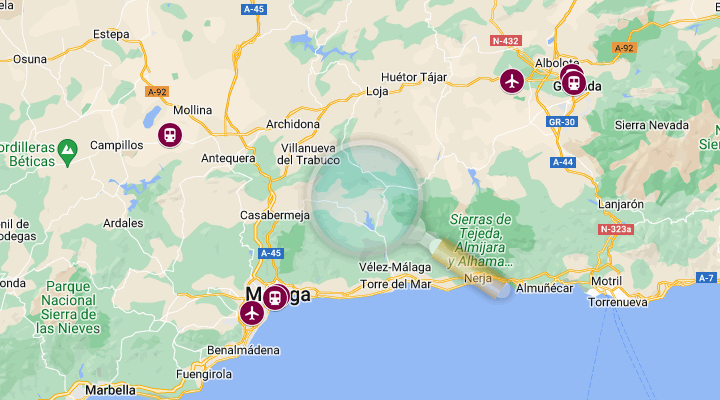 airports and train stations map in malaga and granada