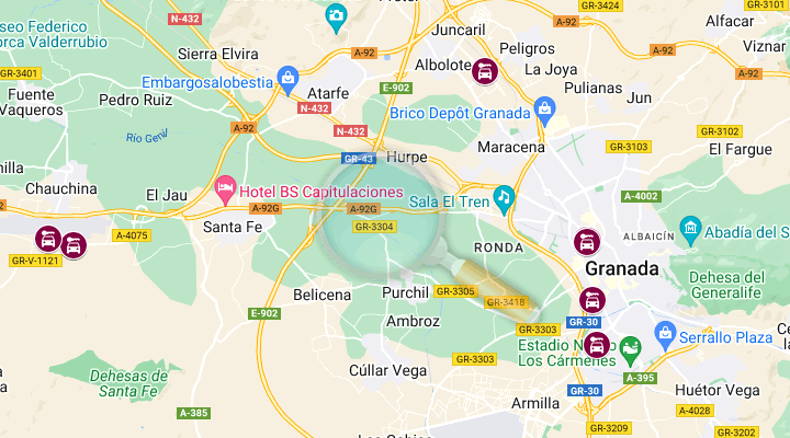 map with the location of the main places to rent a car in granada
