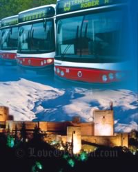 granada city buses and alhambra in background