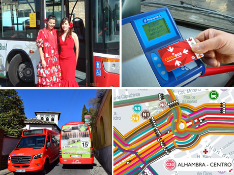 three types of granada transport, bus, taxi and airport bus