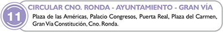 route 11, circular camino de ronda, ayuntamiento, gran via
