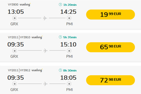 prices of direct flights from granada to mallorca