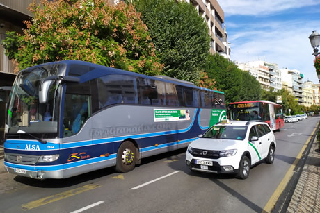 three types of granada transport, bus, taxi and airport bus